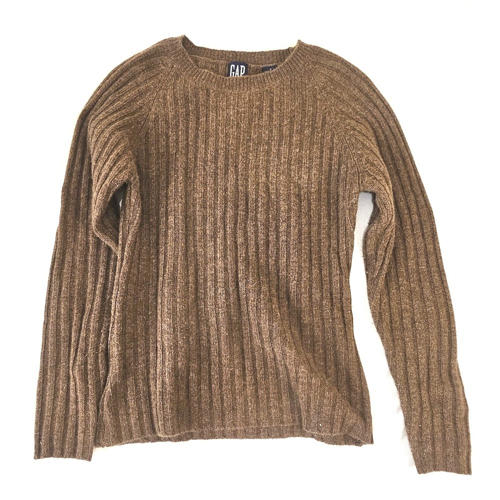 VTG Gap Small Brown Lambswool Angora Ribbed Crewneck Sweater Small 90s Y2K Fuzzy